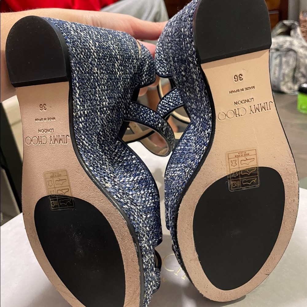 Jimmy Choo Blue Tweed Wedges - Picture 3 of 7